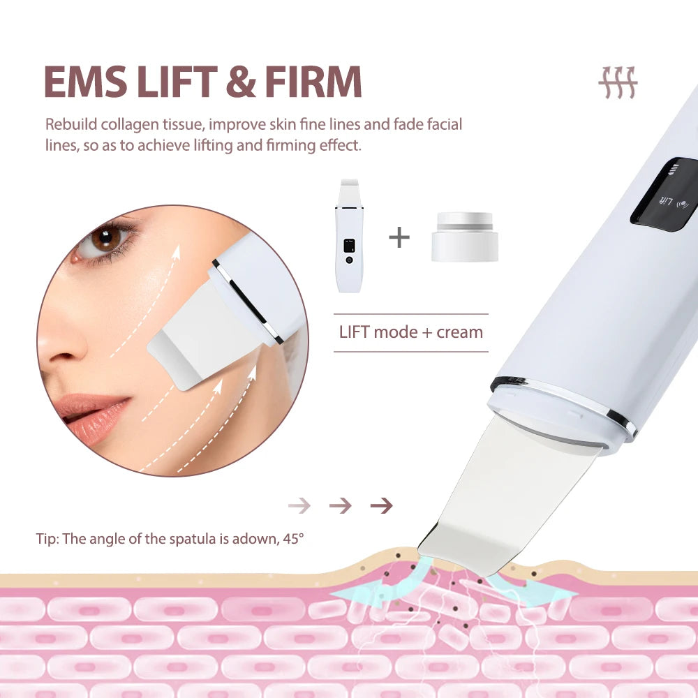 Ultrasonic Facial Cleaner Device EMS Skin Scrubber Blackhead Remove Pores Deep Cleaning Peeling Sholve Skin Care Face Lifting